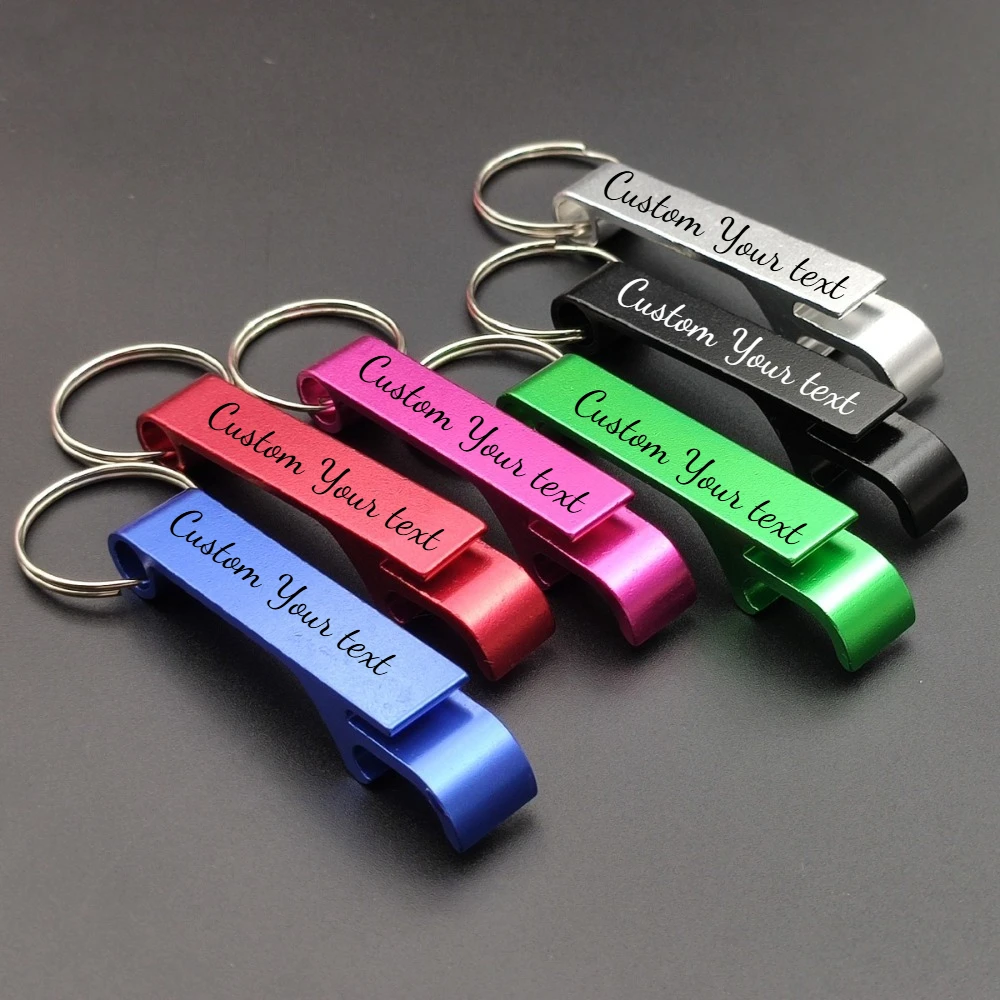 Custom  Name Bottle Opener Beer Keychain Fashion Multifunctional Laser Carving Keyring Bar AD Multi Color Key Ring Chain  Gift