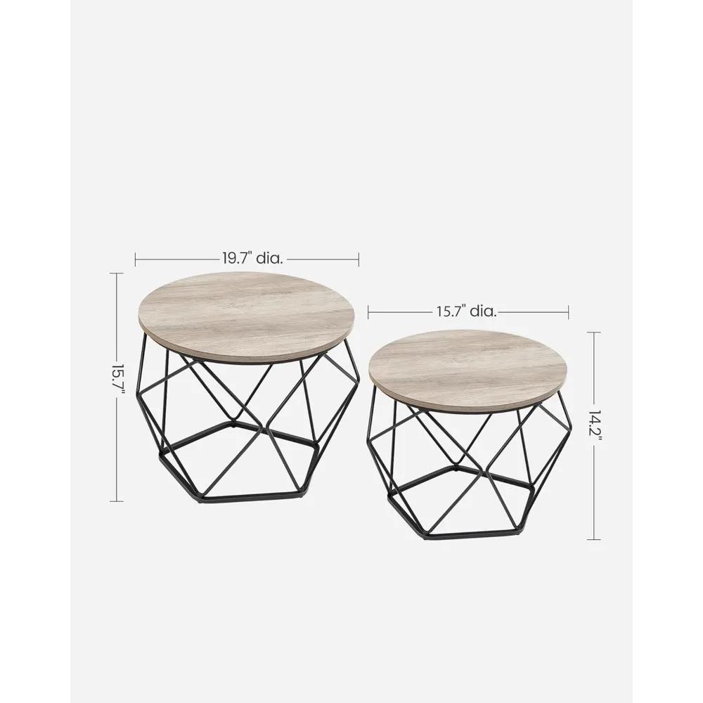 Small Coffee Table Set of 2, Round Coffee Table with Steel Frame, Side End Table for Living Room, Bedroom, Office, Greig and Ink