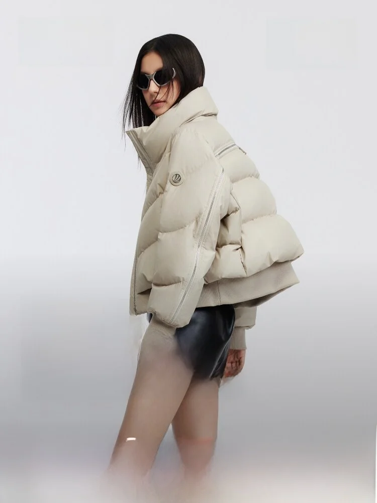 

Bosideng New Women's Casual Style Short Puffer Jacket Warmth Stand Collar Black Gold Fashionable Cool Sweet City Leisure