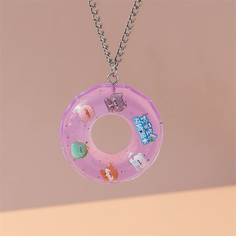 Modische Bunte Harz-Schwimmring-Halskette für Frauen und Mädchen Sommer Strand Urlaub Schmuck Geschenke – Detail 10