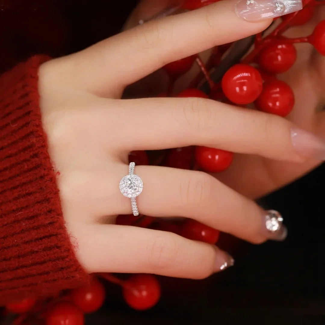 

1-каратное кольцо принцессы с муассанитом для женщин PT950, платиновая круглая сумка, пухлый дизайн, роскошное обручальное кольцо для вечеринки