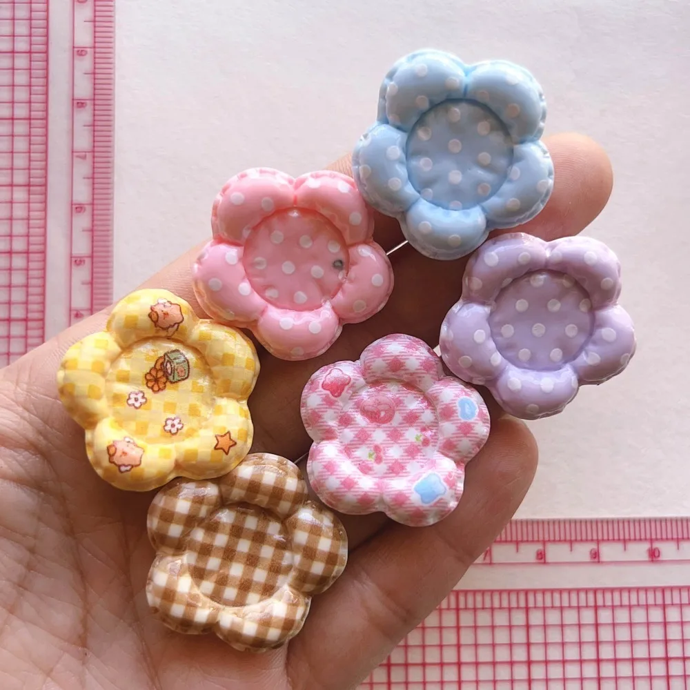 10pcs Mini Kawaii Cute Inflated Dot Flower Resin Flat Back Cabochons Scrapbook DIY Craft Jewelry Making Hairpin Decor Ornaments