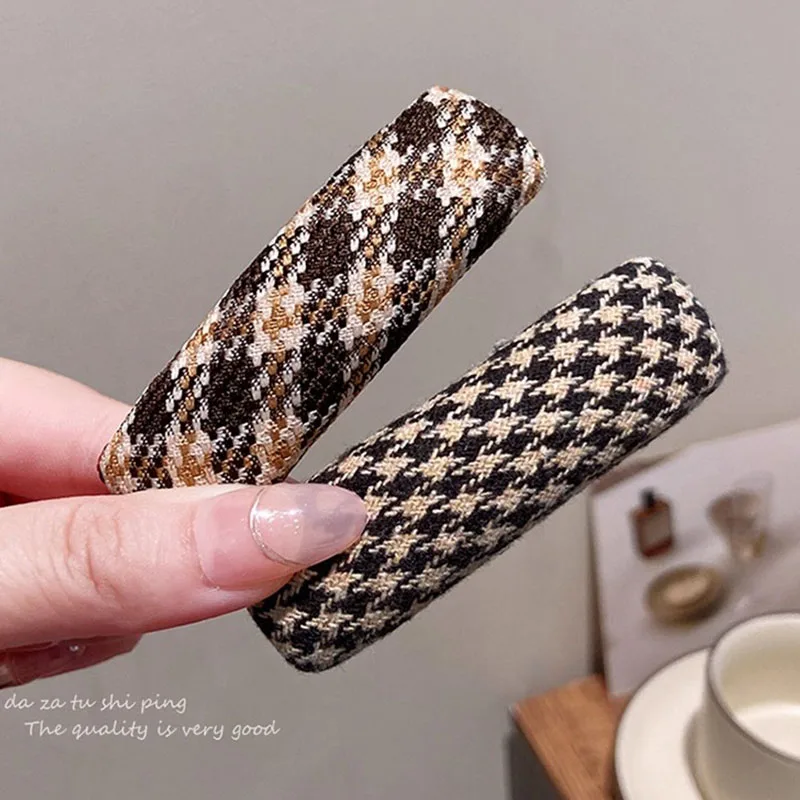 5 Stück/Set Vintage braune karierte rechteckige Haarspangen für Frauen und Mädchen, süße Haarschmuck-Haarspangen, modische Haar-Accessoires – Detail 8