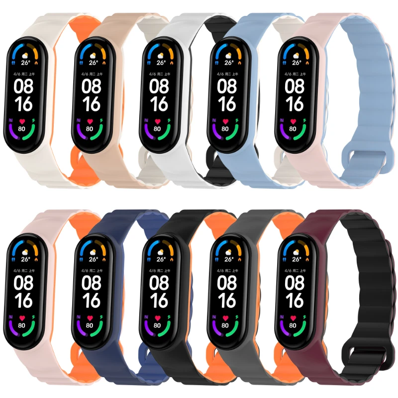 Silicone magnetic strap For Xiaomi Mi band 9 8 7 6 5 Sports intelligent bracelet adjustment replacement wristband For Mi band 3