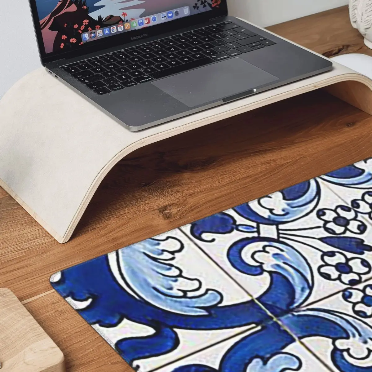 Antique Classic Lisbon Blue Azulejo Tile Floral Large Mouse Pad Computer Keyboard Mouse Mat Gaming PC Desk Mat Office Table Mats