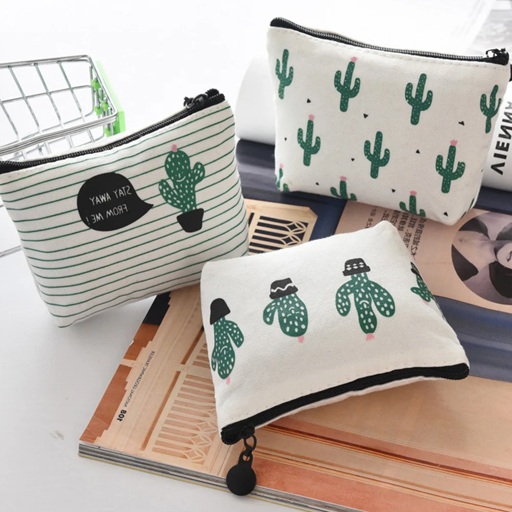 4 قطعة موضة الصبار طباعة قماش مقلمة محفظة نسائية للعملات المعدنية حقيبة محفظة صغيرة لتخزين اللوازم المكتبية المدرسية #1