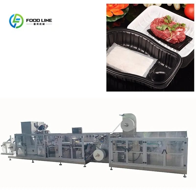 Customized Food Absorbent Pad Making Machine Automatic Dual Roll Film Supply for Meat and Fruit Packaging