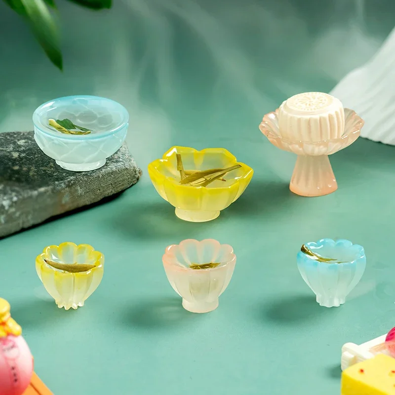 Assiette à fruits Miniature pour maison de poupée, plateau haut, assiette à gâteau, bol à thé, modèle d'accessoires de cuisine pour maison de poupée, jouets de décoration, 4 pièces/ensemble