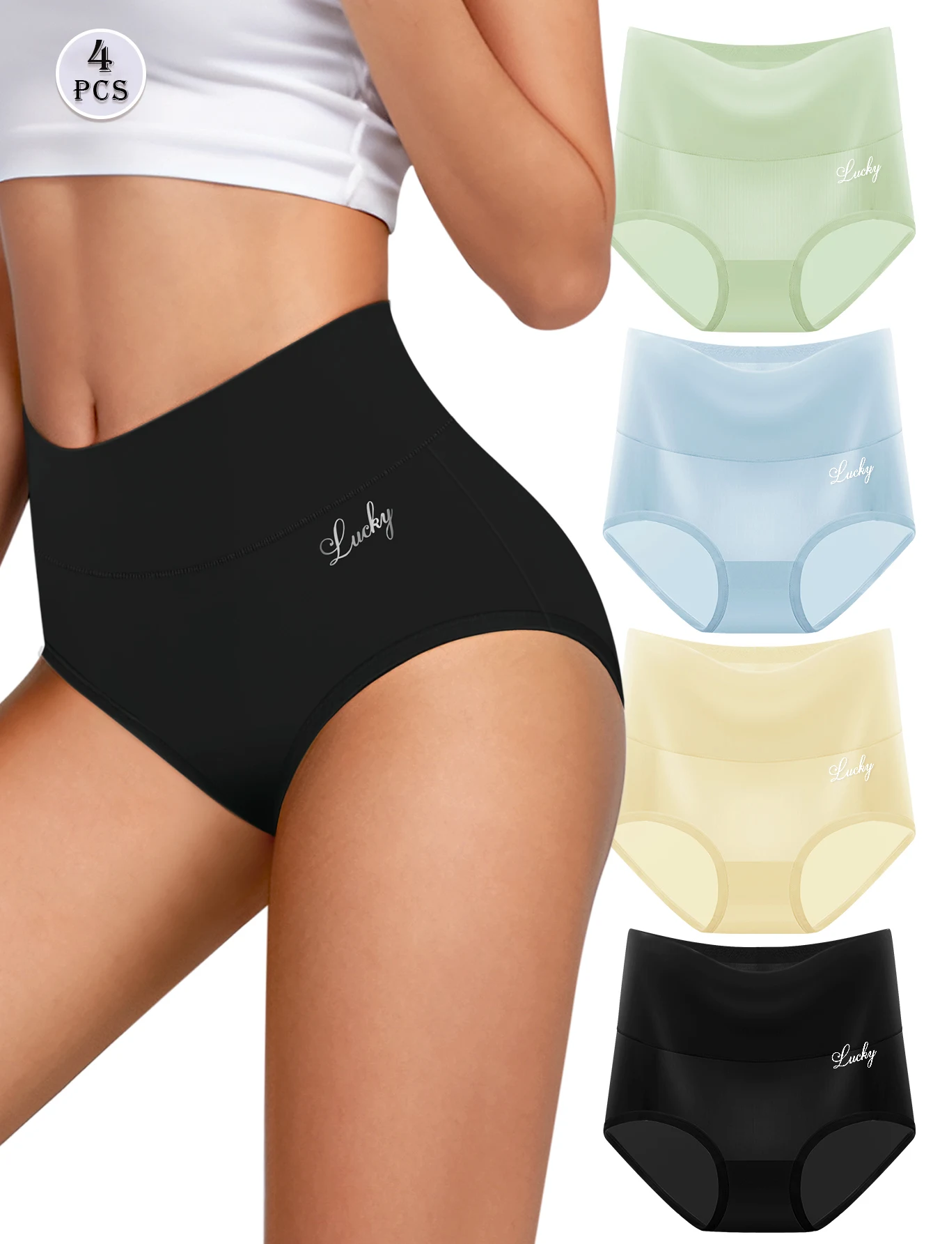 MEIYATING Women's High Waisted Underwear Tummy Control Stretch Soft Comfy Breathable Nylon Full Coverage Panties Briefs 4 Pack