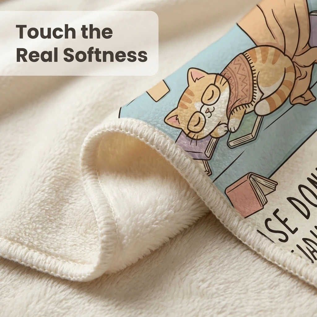 Funny Book Lover's Official Nap Blanket Flannel Throw, Cute Reading Cat Print for Bookworms & Cat Lovers