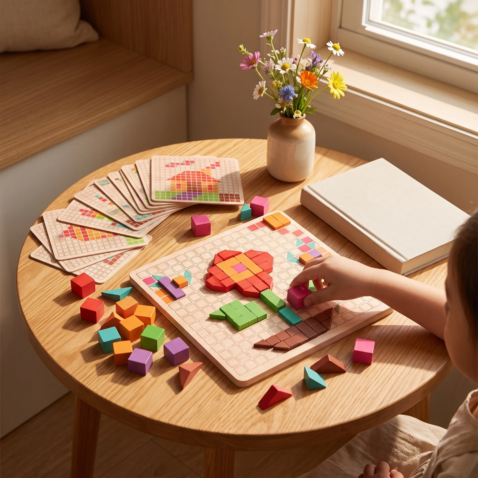 Pixel Puzzle Educational Wooden Mosaic Puzzle Pixel Board Game Screen-Non-Digital Pattern Matching Game Colorful