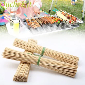 나무 대나무 바베큐 꼬치 바베큐 바늘 스틱 30cm, 야외 그릴 캠핑 피크닉용 일회용 바베큐 스틱, 100