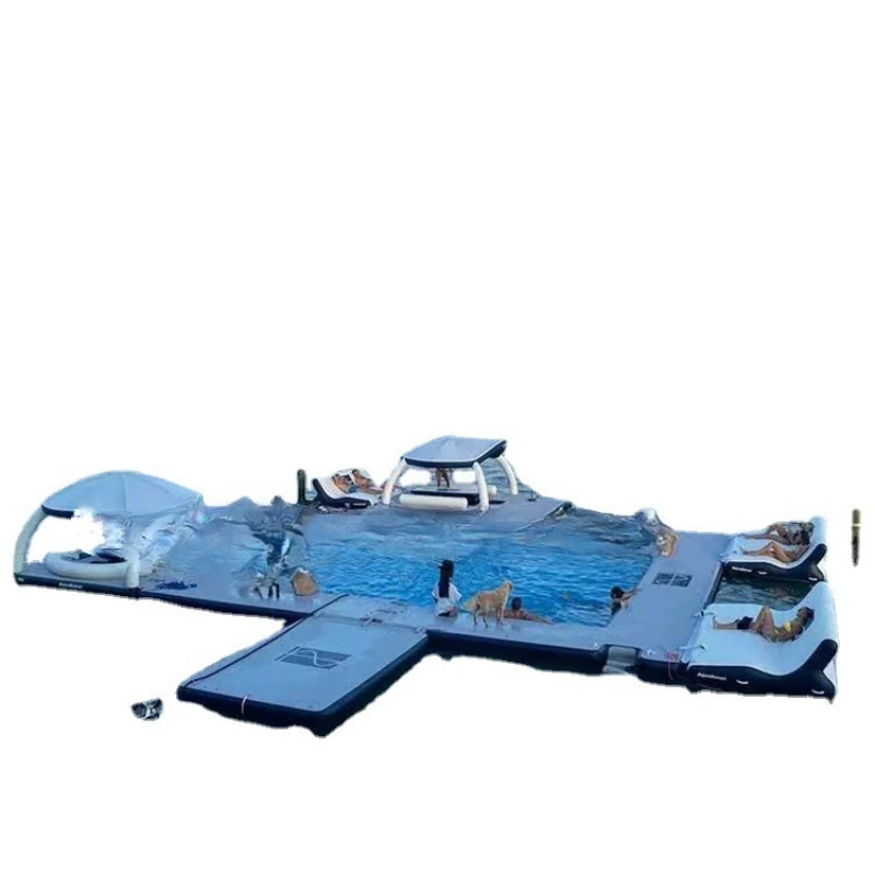 Sea inflatable floating row sunshade floating table luxury sofa water park equipment diving pool with net pocket bar