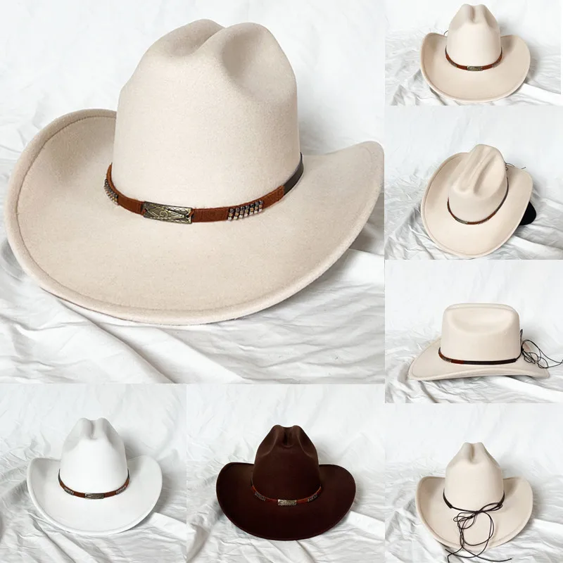Nowe męskie damskie zachodnie kapelusz kowbojski z pasem zimowe jesienne kościoły jazzowe eleganckie kowbojki Sombrero