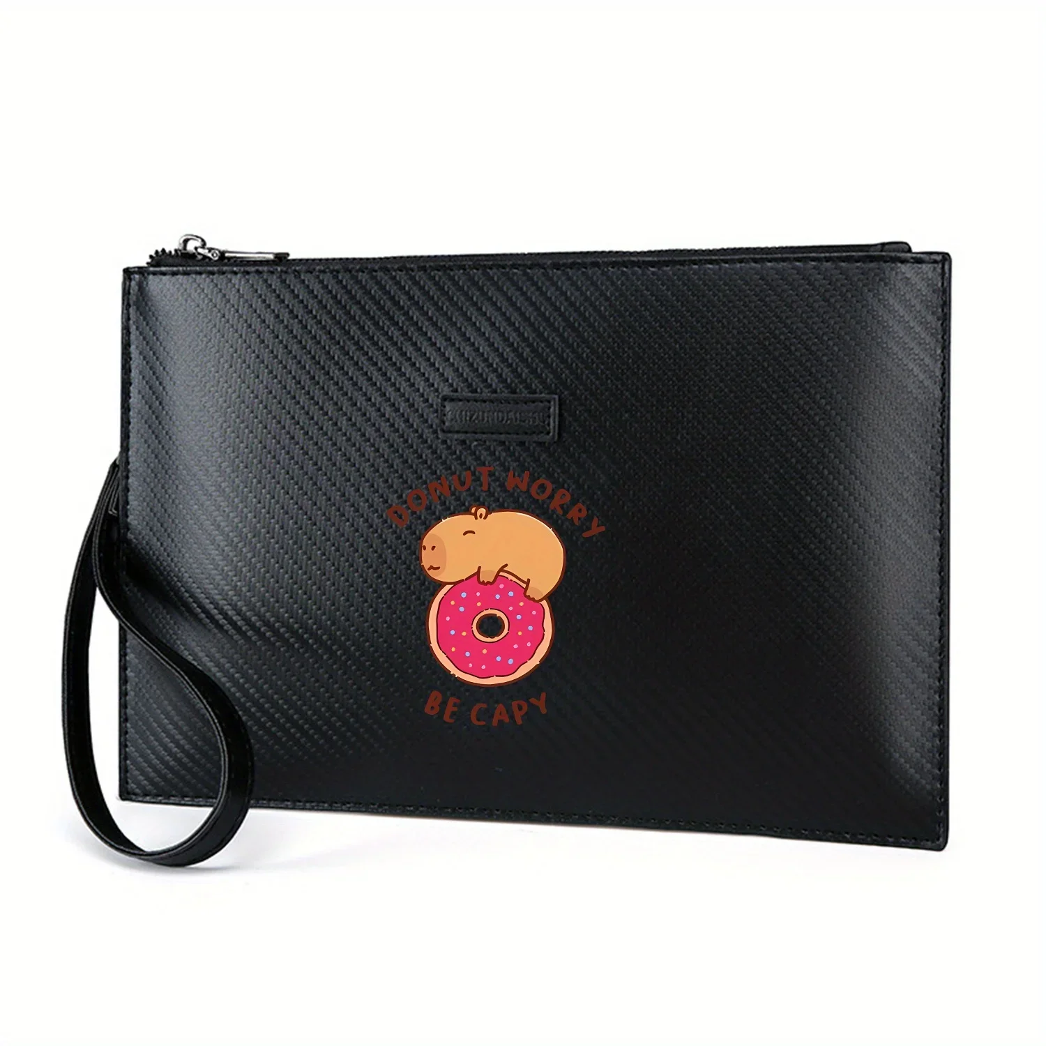 capivara-donut-palavras-marrons-feliz-animal-elegante-impresso-bolsa-masculina-pu-elegante-e-pratica-para-transporte-diario