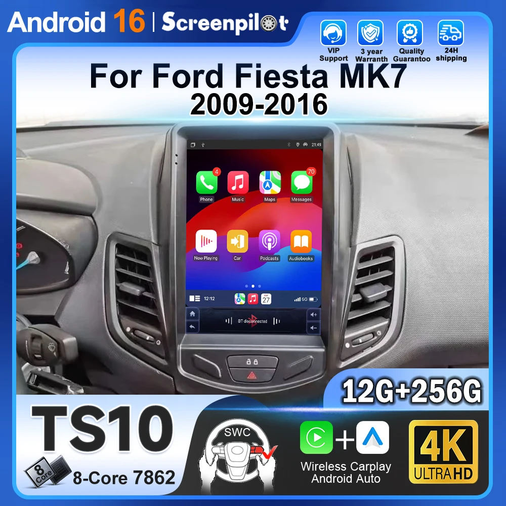 For Ford Fiesta MK7 2009-2016 Wireless Android Auto Carplay Car Radio Head Unit  MultimediaGPS Video Navigation Carplay WiFi 5G