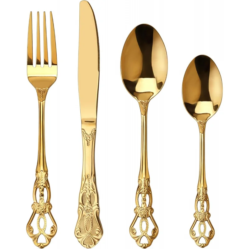 

Роскошный набор столовой посуды на 6 человек в королевском стиле, 24 предмета, столовые приборы из нержавеющей стали, кованый набор полированного столового серебра, легко чистится