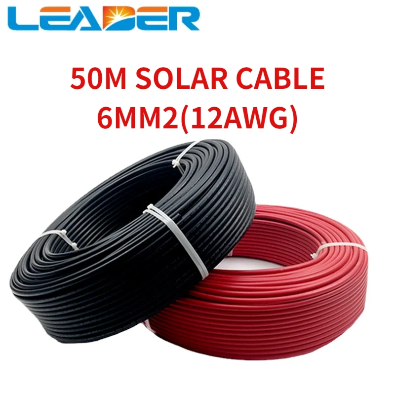 

LEADER 50 Meters/Roll PV Cable 6mm2 (10AWG) Solar Cable Red or Black Pv Cable Wire Copper Conductor XLPE Jacket TUV Certifiction