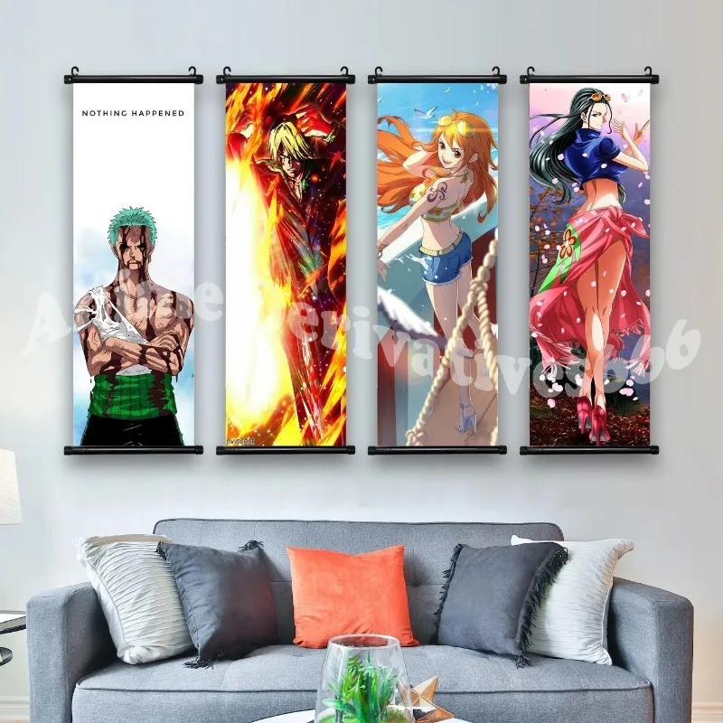 Anime ONE PIECE Poster Sanji Roronoa Zoro Canvas Luffy Painting Art Nami Print Kids Room Decoration Mural for Hanging Scrolls