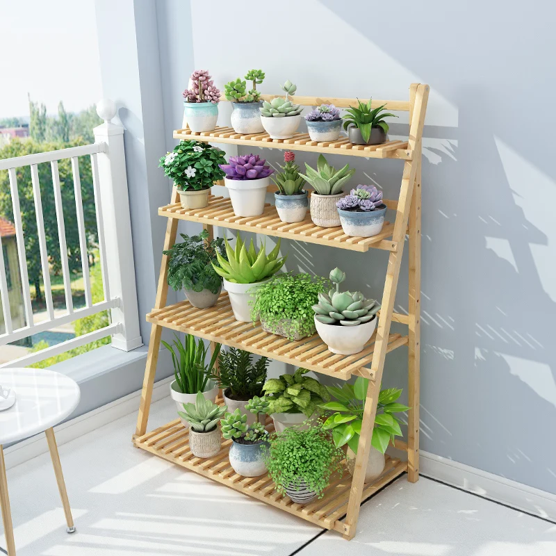折りたたみ式木製植物スタンドフラワーシェルフ多層植物ホルダー多肉植物クモアイビー鉢植え植物バルコニー装飾用