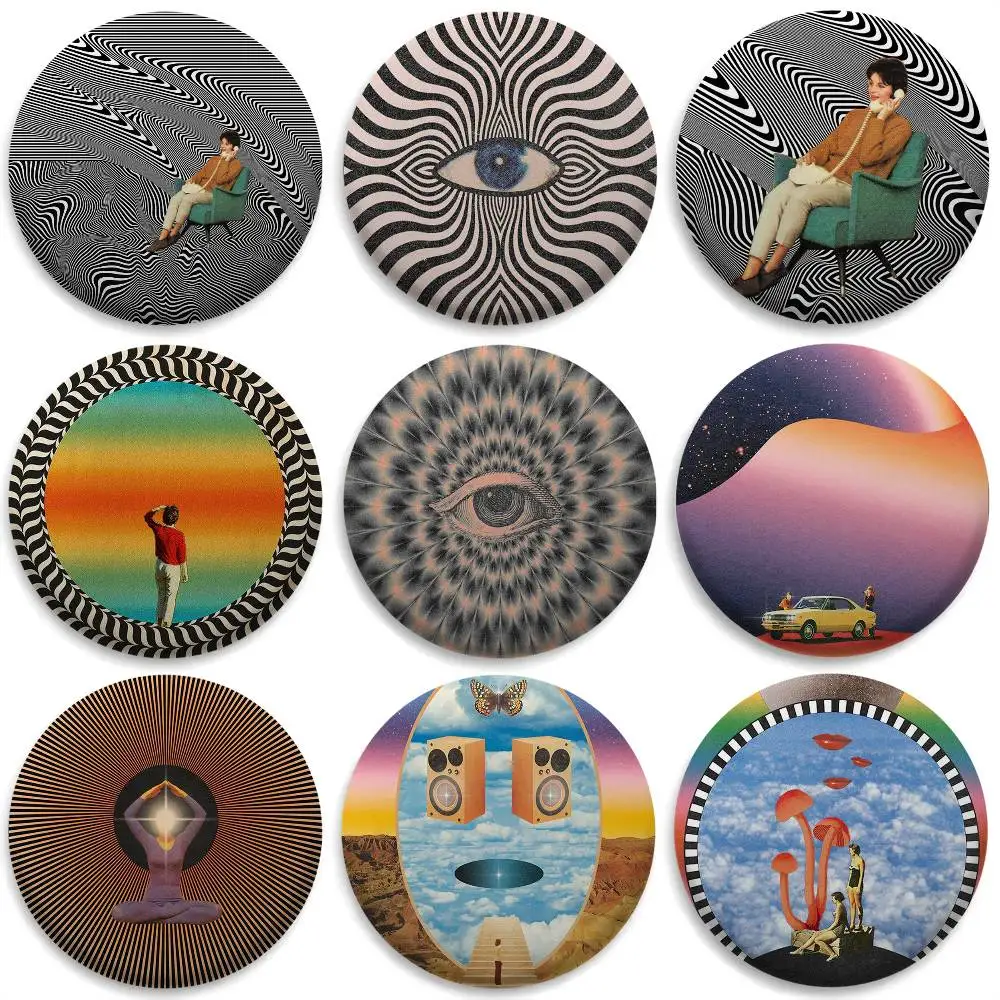 

M-Mariano P-Peccinetti Op Art Badges Round Exquisite Badge Brooches Creative Pins For Clothes Hat Backpack Gift Accessories
