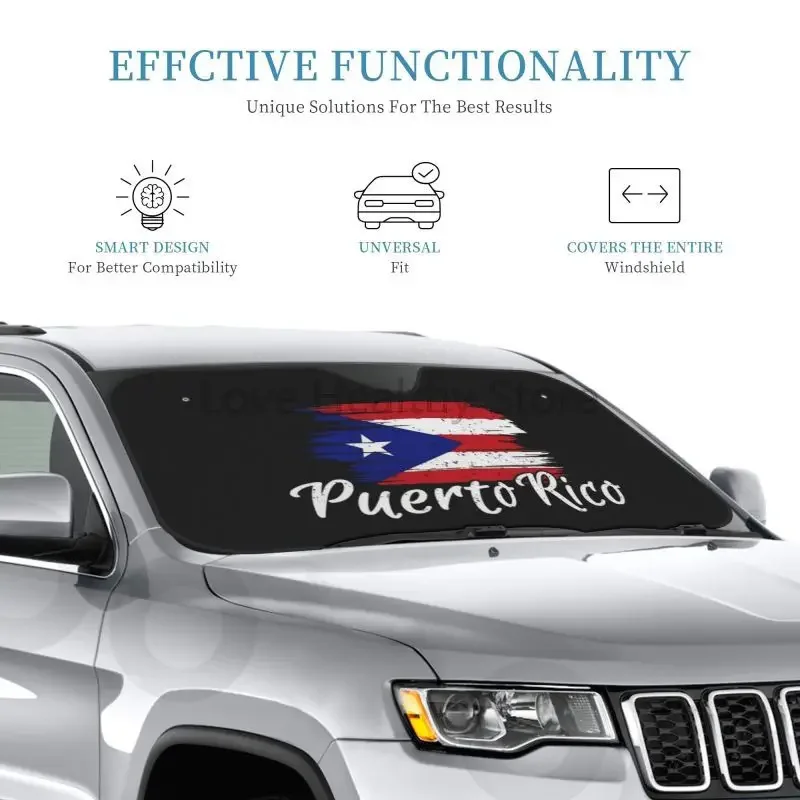 Puerto Rico Flag Print Car Front Windshield Sun Shade Blocks Uv Rays Sun Visor Protector for Car Truck SUV Auto Accesorios - view 2