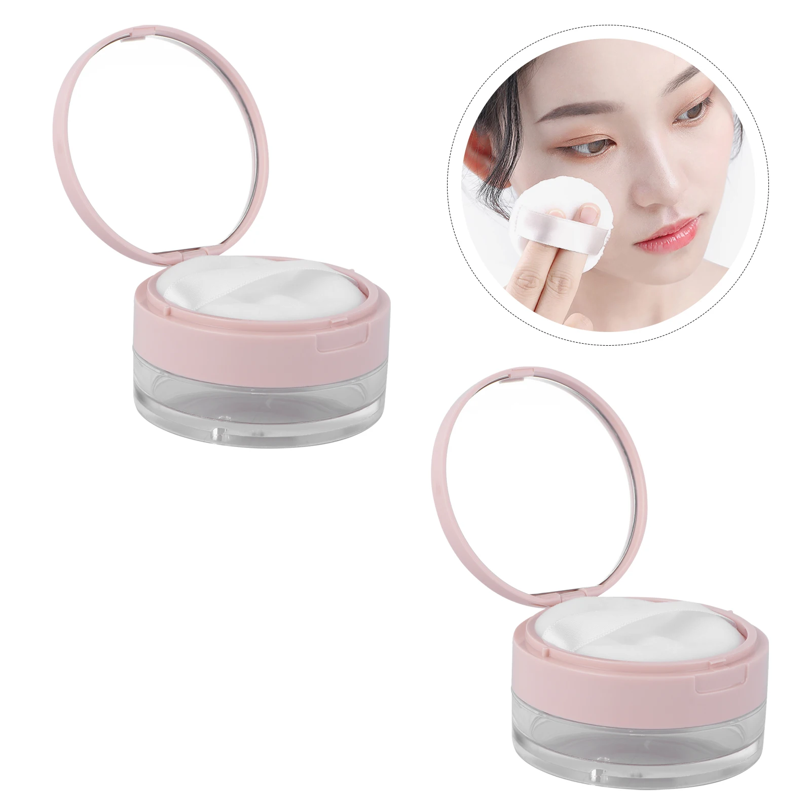 

2Pcs Portable Powder Container Durable Loose Face Makeup Case Refillable Pink Travel Body Mirror Storage Compact