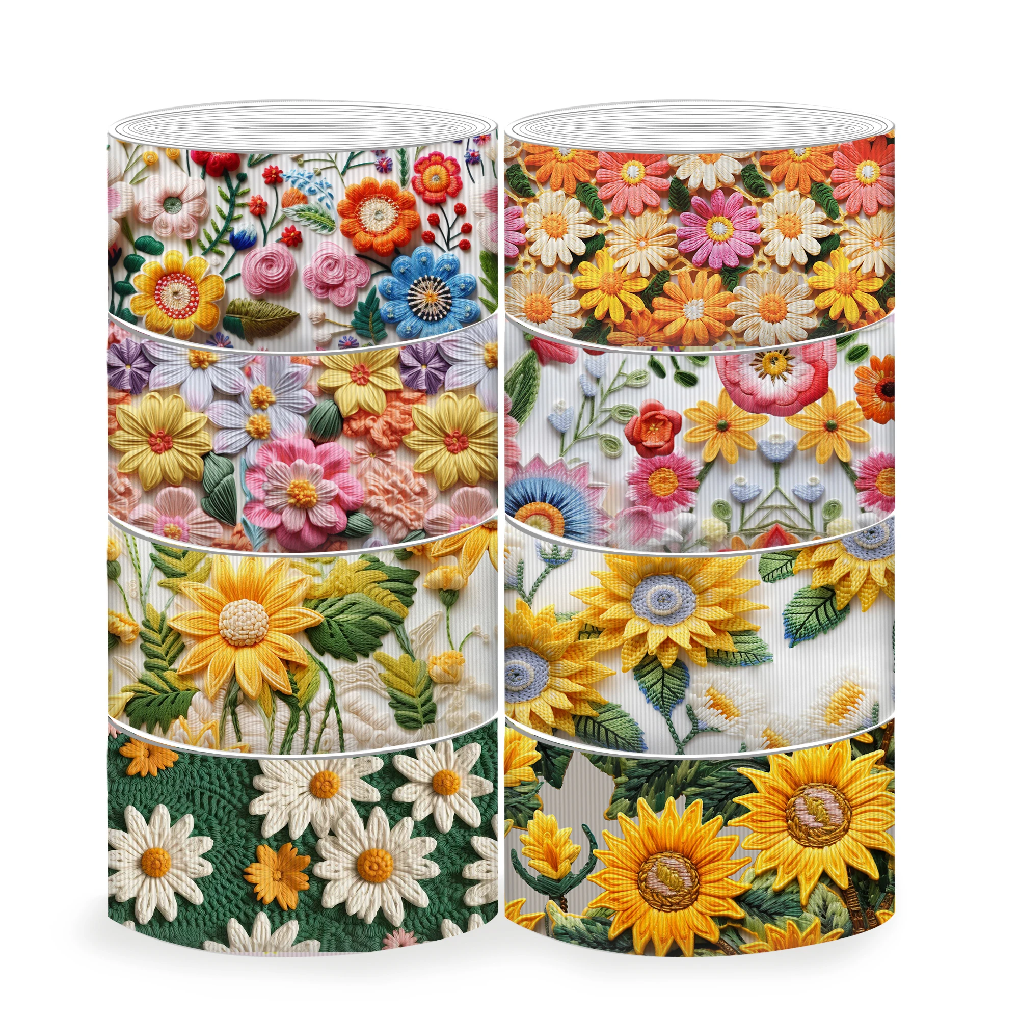 Imitation Embroidery Daisy Grosgrain Ribbon Fabric Gift Wrapping DIY Sewing Wrapping Art Sewing Bow-Knot Crafts Home Packing