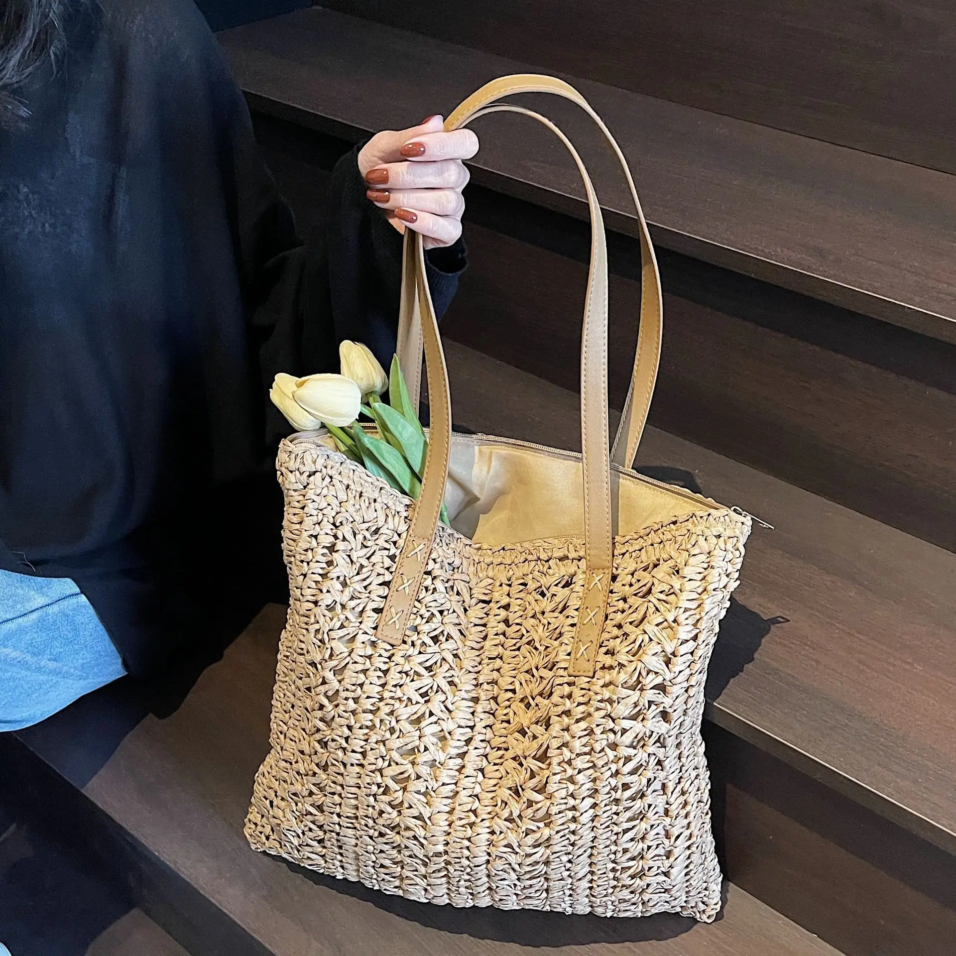 

Straw Beach Shoulder Japanese And Korean Style Big 2025 New Trendy Woven Women's Handbag Armpit Bag