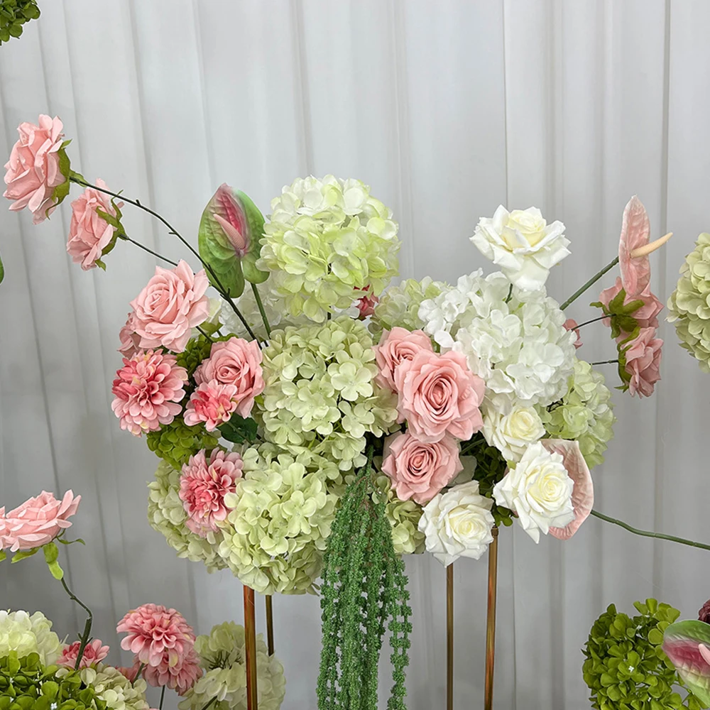 Luxury 5D Green Pink Artificial Hydrangea Orchid Flowers Wedding Backdrop KT Board Decoration Table Stage Event Floral Prop - view 6