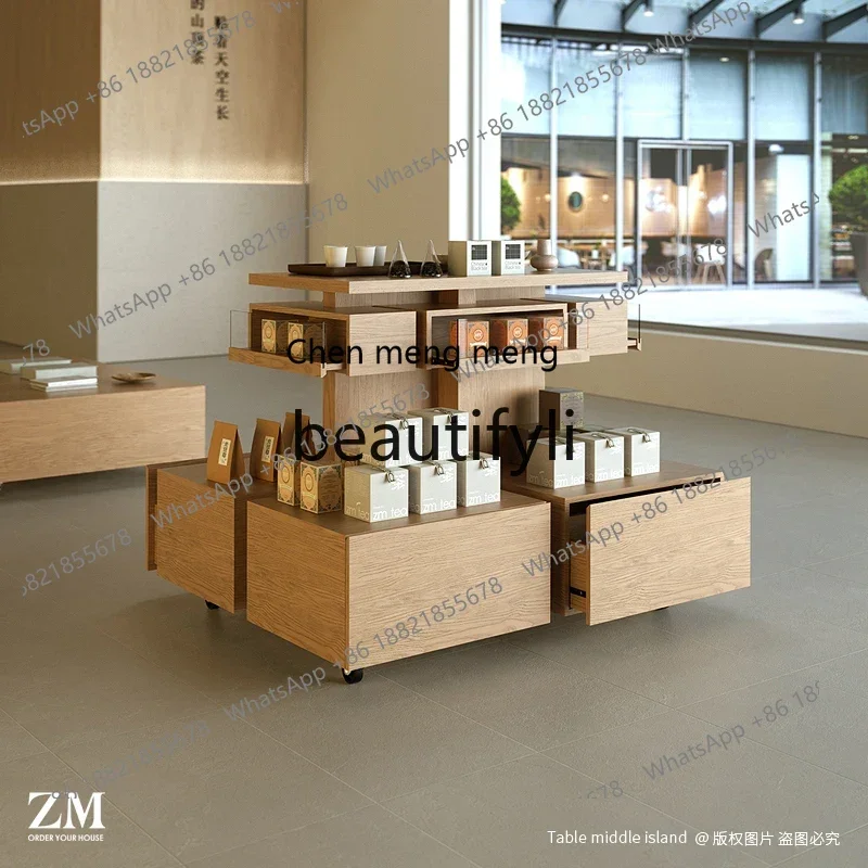 New arrive cnCenter Island Table Cafe Tea Room Utensils Cup Premium Display Stand with Mobile Wheels for Middle Placement