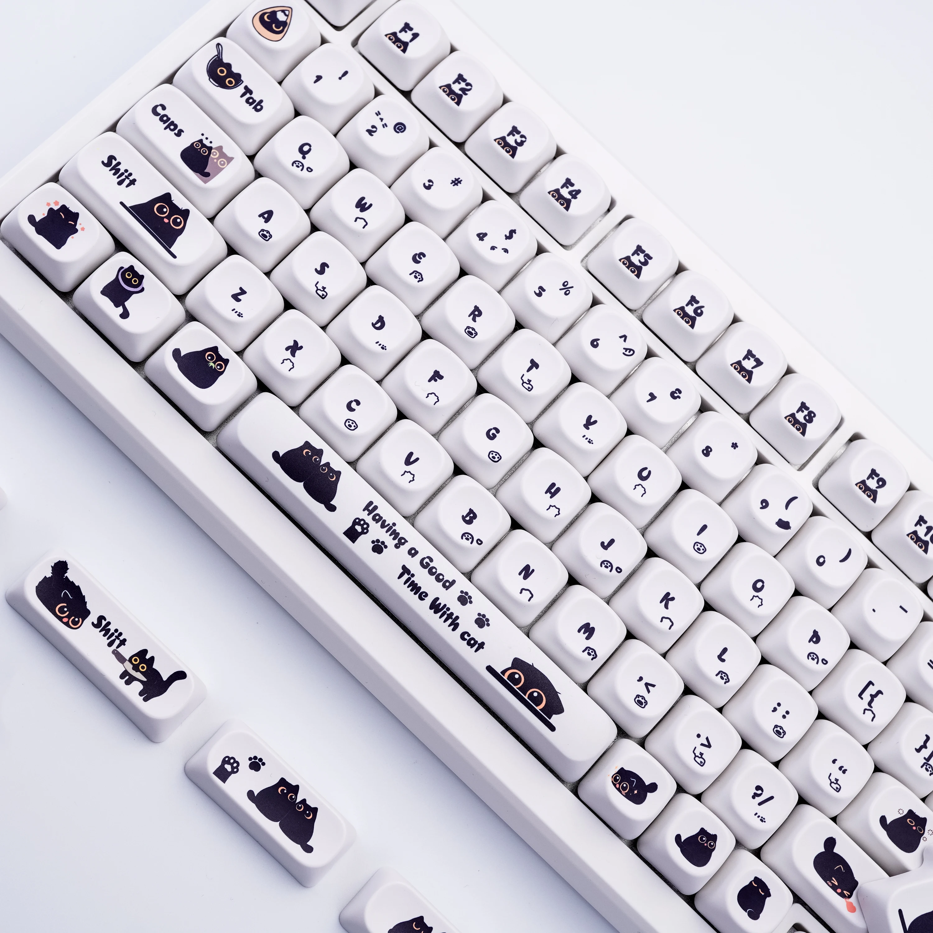 Cute Black Cat Keycap Set PBT Material MOA MX Profile for Mechanical Gaming Keyboard Minimalist black and white keycaps