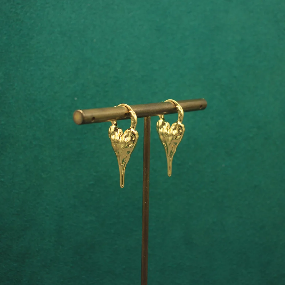 Elegant Textured Heart Earrings - Copper Plated with Real Gold, Hammered Texture Ear Studs