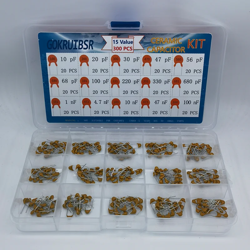 300 Pcs Ceramic Capacitor 10 20 30 47 56 68 100 220 330 680 pF & 1 4.7 10 47 100 nF Multilayer Monolithic Ceramic Capacitor Kit