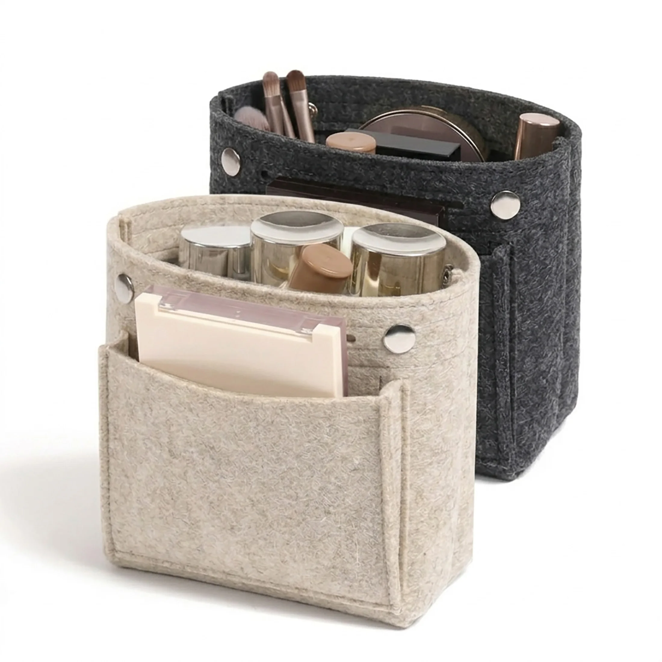 Organizador de Bolsa Mini Slim em Feltro com Fecho de Pressão, Bolsa de Maquiagem com Múltiplos Bolsos para Bolsas e Sacolas