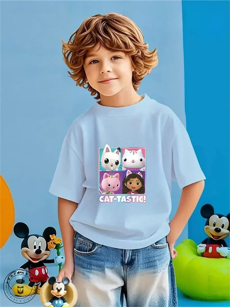 

Kawaii Gabbys Dollhouse T-shirt for Baby Girls Gabby Cats T Shirts Kids 2025 Summer Tee Boys Short Sleeve Tops Children Clothing