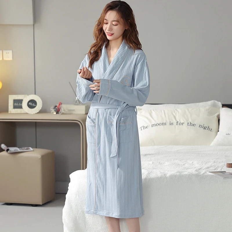 2024 Autumn Plus Size Long Sleeve Cotton Kimono Robes for Women High Quality Loose Sleepwear Bathrobe Men Homewear Home Clothes