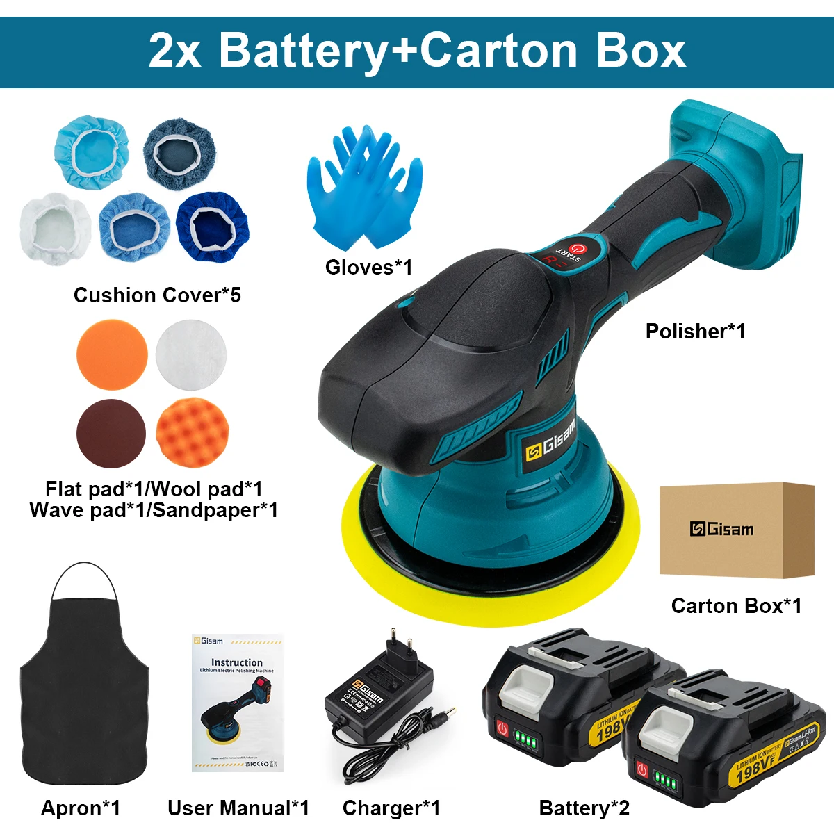 Gisam 8Gear Digitale Display Draadloze Auto Polijstmachine Elektrische Polijstmachine Auto Waxen Polijstmachine Voor Makita 18V Batterij Pin