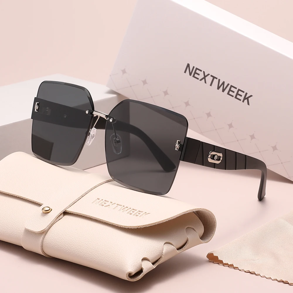 

NEXTWEEK Square Frame Sunglasses Alloy Fashion UV400 Shades Eyewear For Ladies Leisure Vacation Glasses