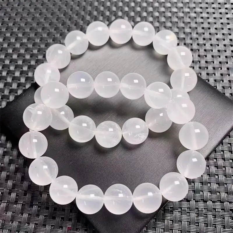 Pulsera de cuarzo lechoso Natural para mujer, joyería de piedras preciosas de cristal de cuarzo, regalo curativo Reiki, 12,5 MM