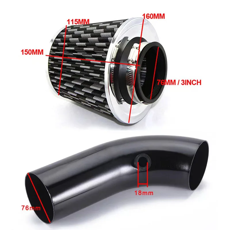 Hot sale Induction Kit Car Air Filters Cold Air Intake Filter High Flow Universal Sport Power Mesh Cone 76MM Car Accessories