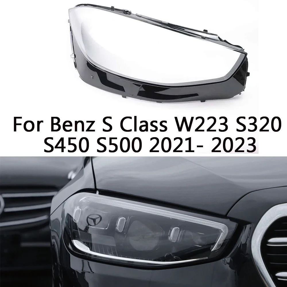 HTTCY لمرسيدس بنز S الفئة W223 S320 S450 S500 2021-2023 الجبهة سيارة غطاء المصباح عدسة قذيفة غطاء المصباح عاكس الضوء كشافات