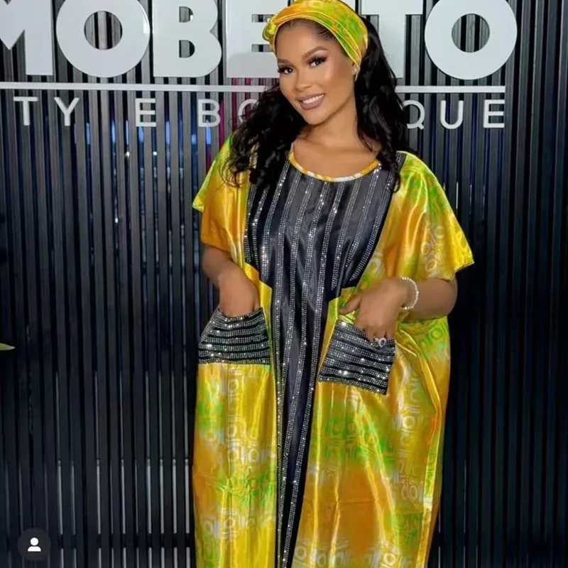 Plus Size Women African Print Middle Eastern Abaya Loose Rhinestone Sequin Kaftan Dress Retro Luxury Muslim Wedding Eid Party