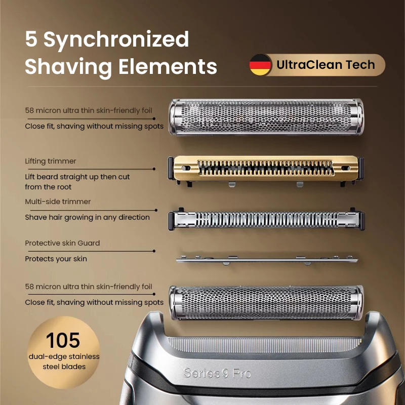 ماكينة حلاقة كهربائية براون S9 PRO 9619s ماكينة حلاقة ترددية قابلة للشحن للرجال ماكينة حلاقة رطبة وجافة مزدوجة الاستخدام رأس عائم