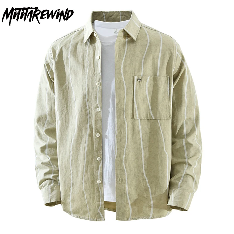 

2026 Spring New Mens Long Sleeve Striped Shirt Japanese Streetwear Pure Cotton Comfort Top Casual Shirts Youth Fashion Clothing