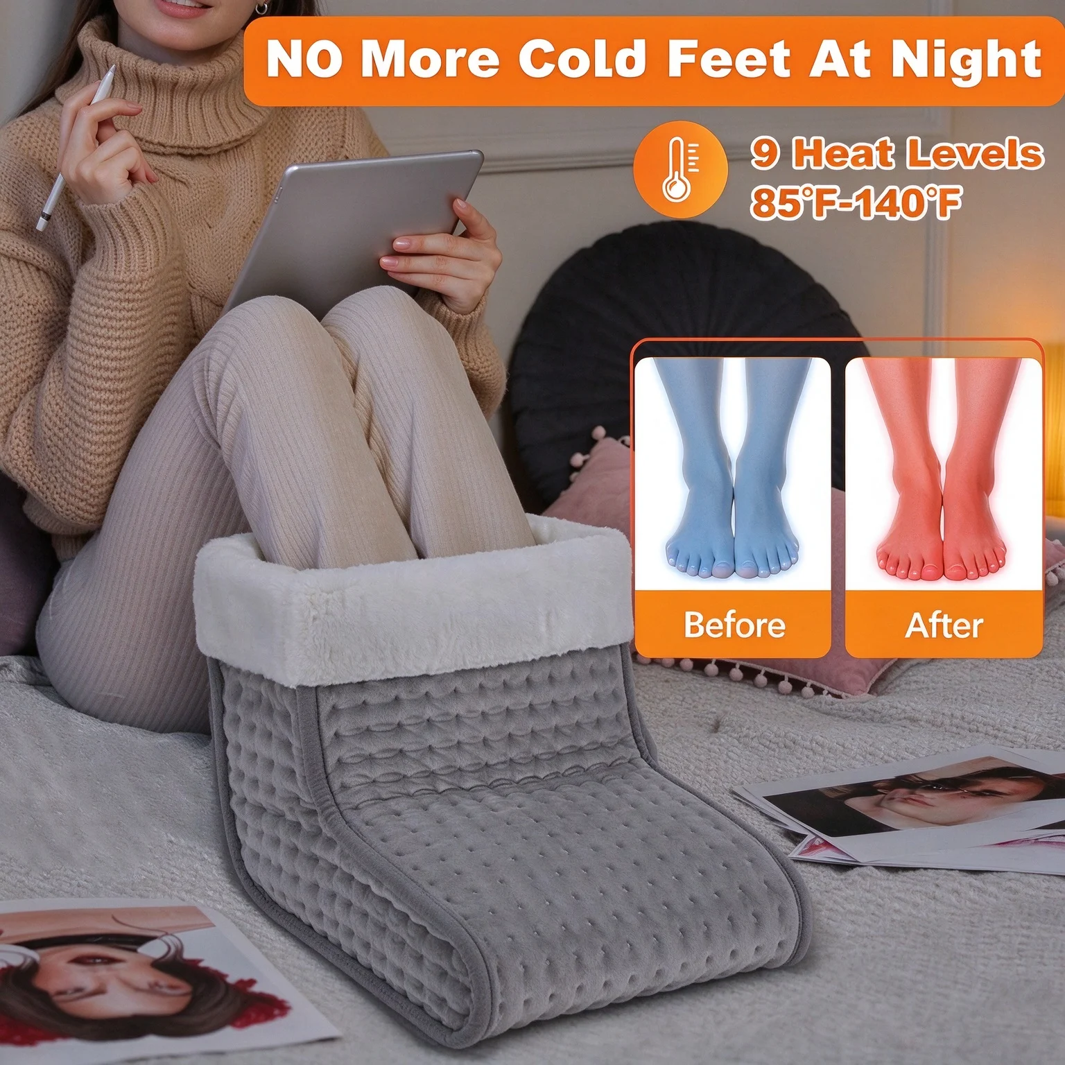 Winter Electric Foot Heating Pad 360° Surround US/EU Foot Warmer Soft Plush Washable Adjustable Temperature Foot Warming Mat