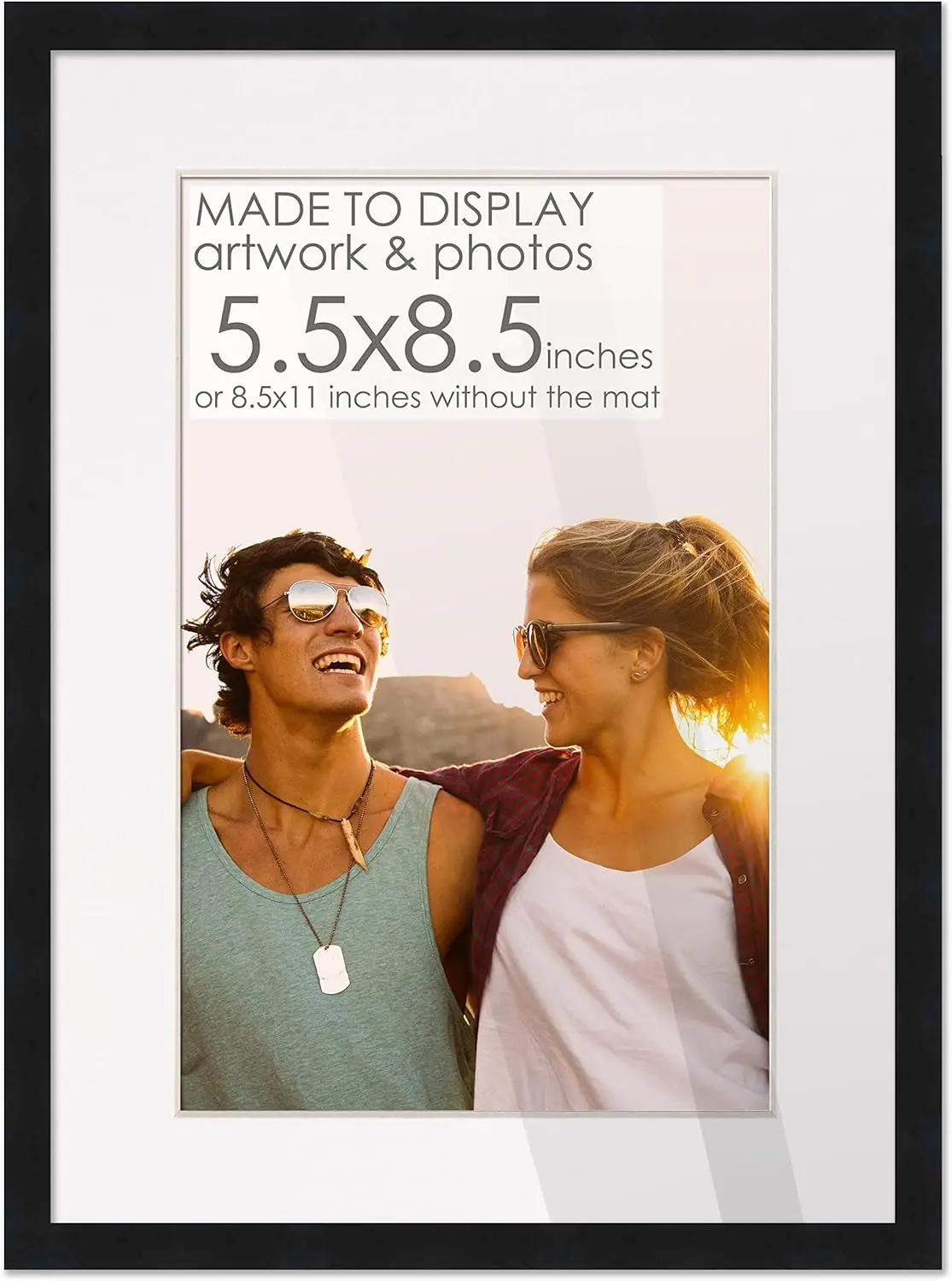 

5.5X8.5 Frame Bla Wood With White Mat | 8.5X11 Frame Matted To 5.5X8.5 | Display Your Print Under Uv Acrylic Shatter Guard
