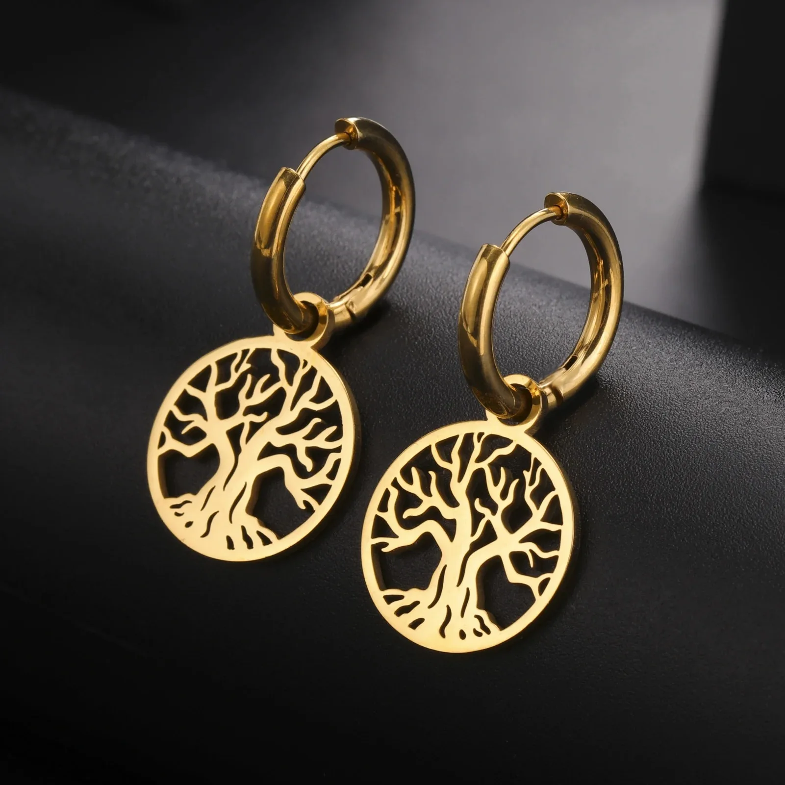 LIKGREAT Fashion 2024 Trend Tree of Life Earrings Silver Color Ear Hoops for Women Vintage Drop Earring Jewelry Amulet Gift