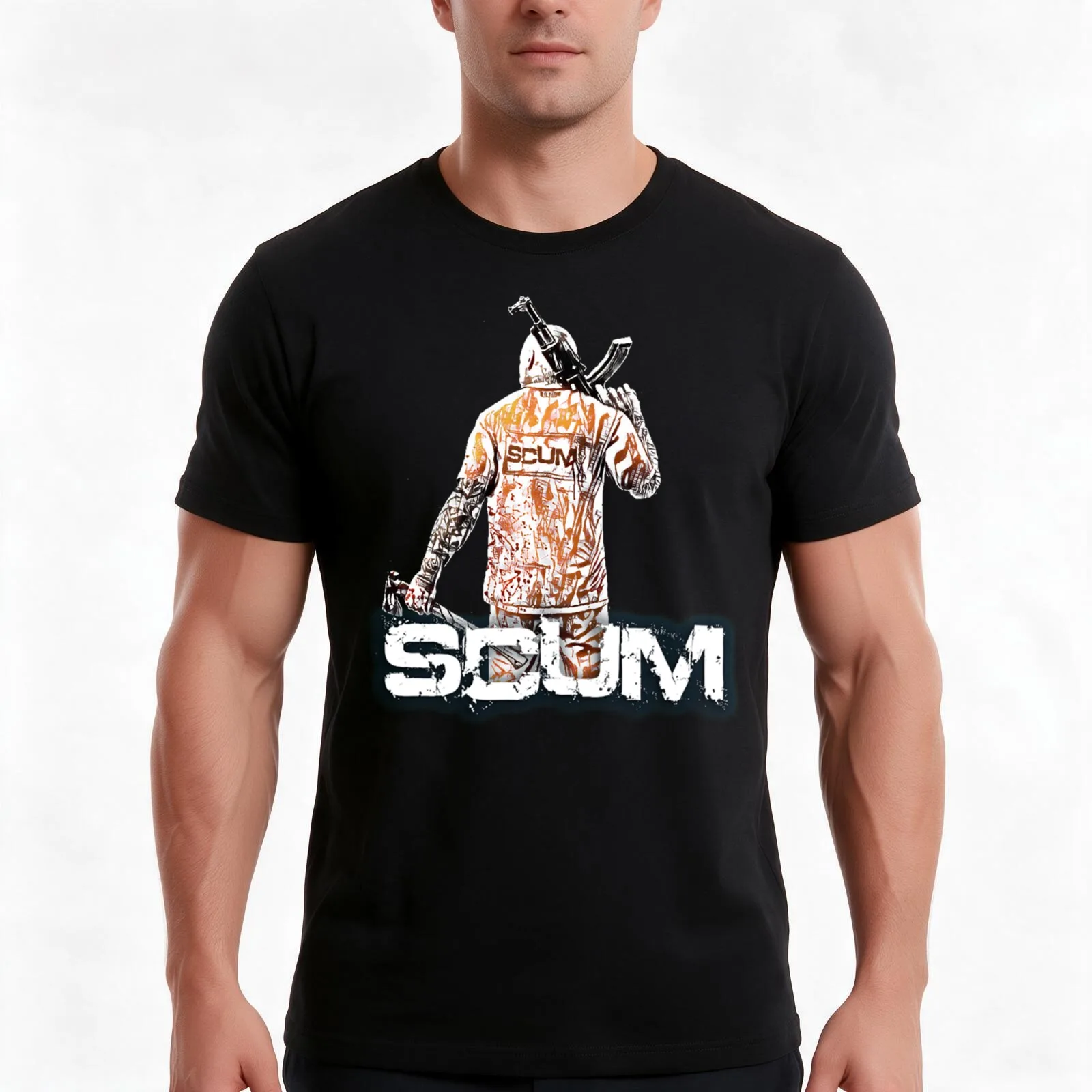 SCUM Game Essential T-Shirt, Summer Casual Cotton Tee, Oversized Streetwear Tops, Vintage Graphic Print, Loose Fit Short Sleeve