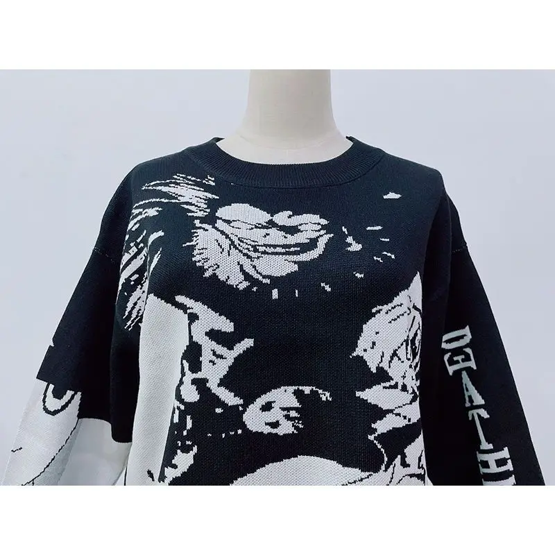 2024 Autumn Mens And Sweaters Women Hip Hop Streetwear Harajuku Death Note Sweater Retro Knitted Sweater Women Cotton Pullover